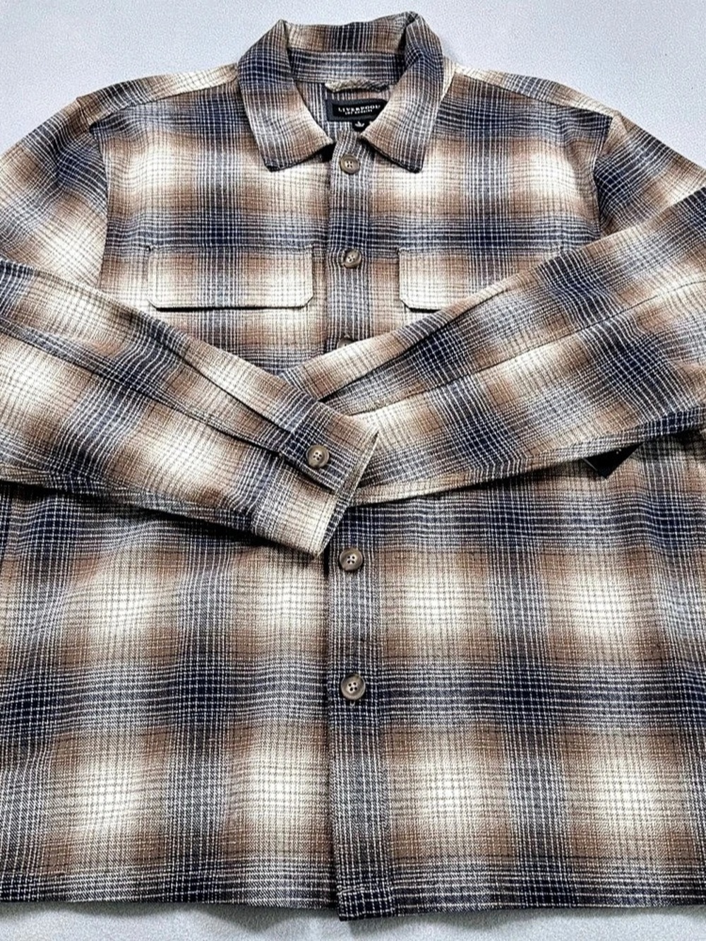 Liverpool men's flannel shacket shirt ombre plaid size L NWT